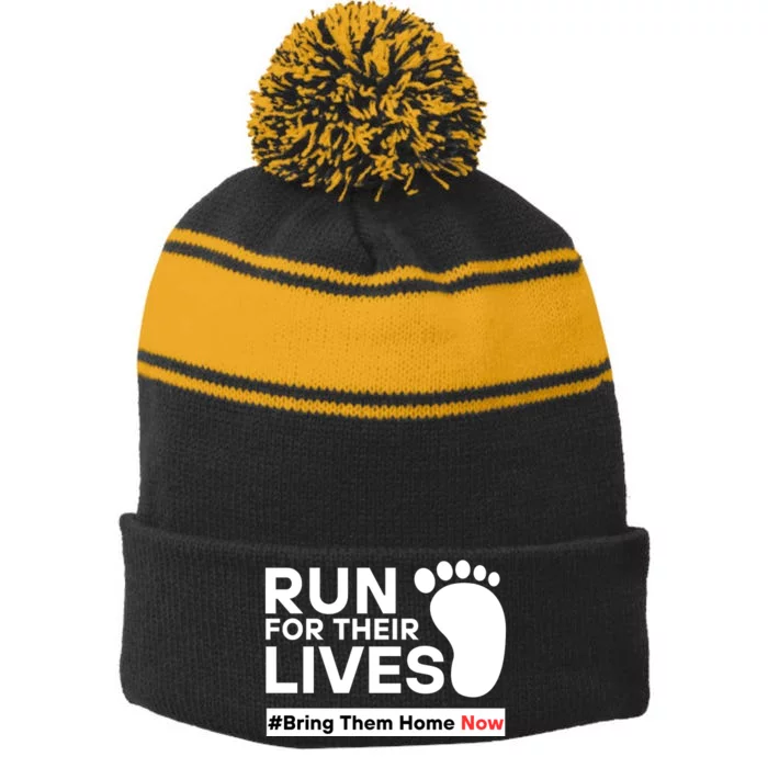 Run For Their Lives Bring Them Home Now Stripe Pom Pom Beanie