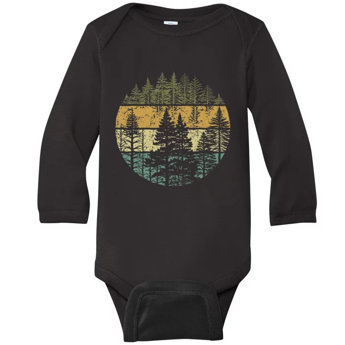 Retro Forest Trees Outdoors Nature Baby Long Sleeve Bodysuit