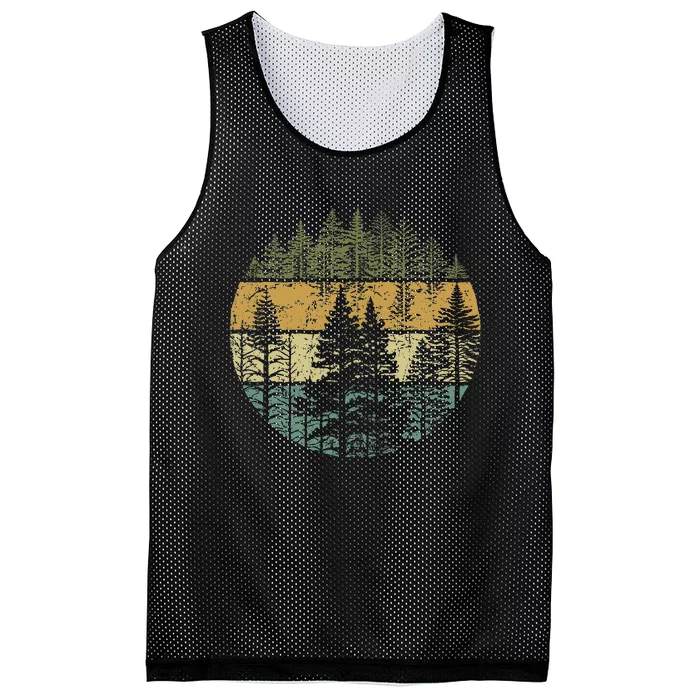 Retro Forest Trees Outdoors Nature Mesh Reversible Basketball Jersey Tank