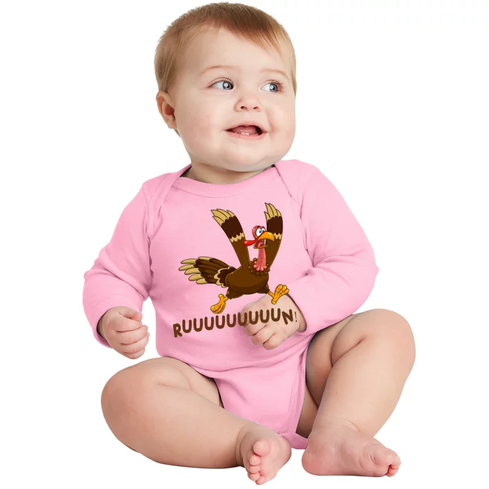 Run Funny Thanksgiving Turkey Baby Long Sleeve Bodysuit