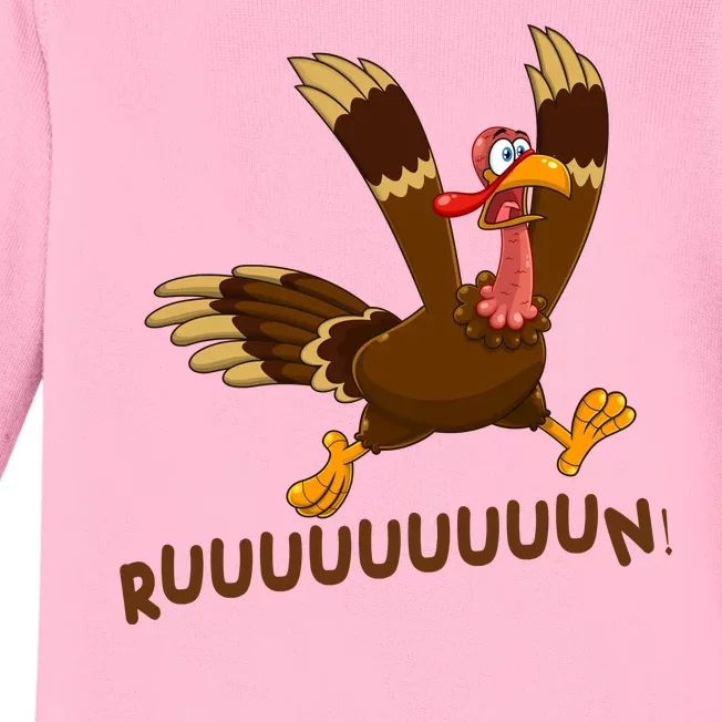 Run Funny Thanksgiving Turkey Baby Long Sleeve Bodysuit