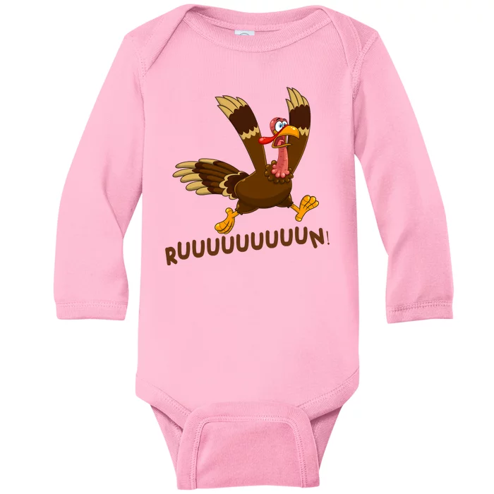 Run Funny Thanksgiving Turkey Baby Long Sleeve Bodysuit