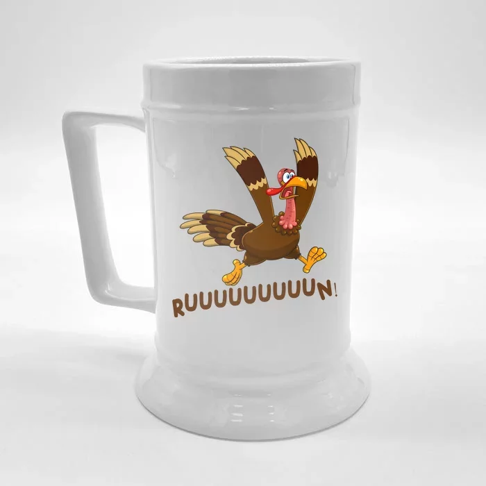 Run Funny Thanksgiving Turkey Front & Back Beer Stein