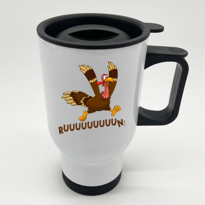 Run Funny Thanksgiving Turkey Front & Back Stainless Steel Travel Mug