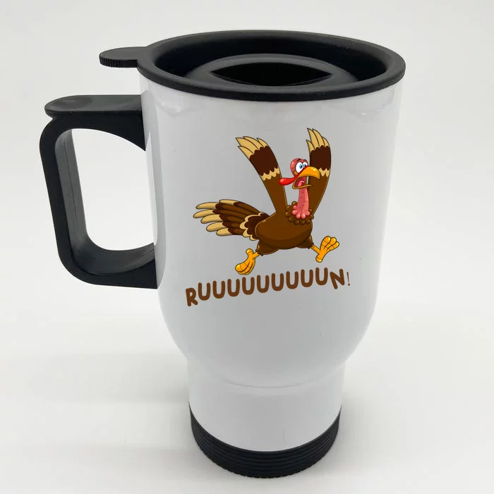 Run Funny Thanksgiving Turkey Front & Back Stainless Steel Travel Mug