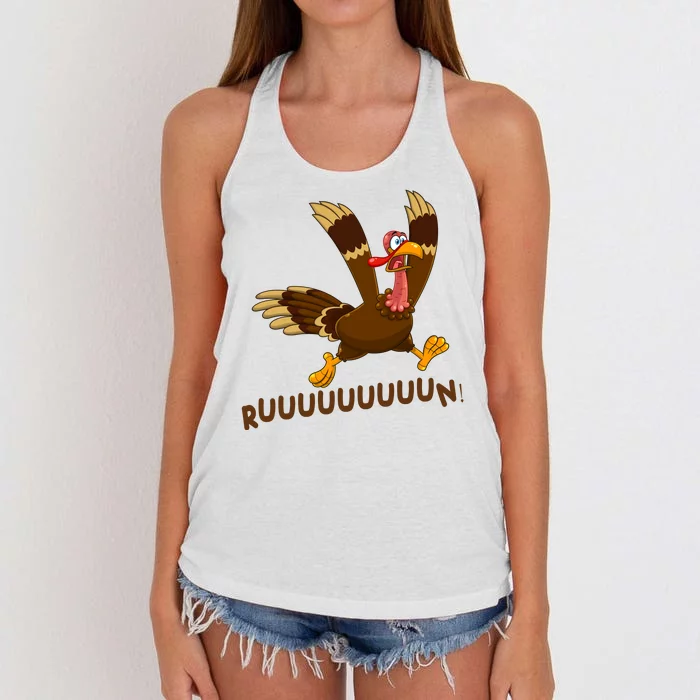 Run Funny Thanksgiving Turkey Women's Knotted Racerback Tank