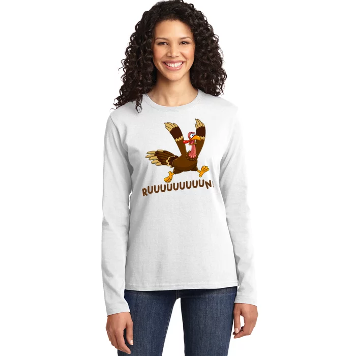 Run Funny Thanksgiving Turkey Ladies Long Sleeve Shirt