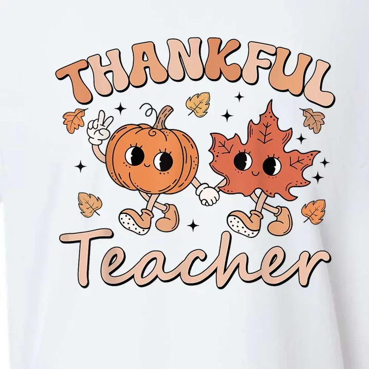 Retro Fall Thankful Teacher Thanksgiving Sueded Cloud Jersey T-Shirt