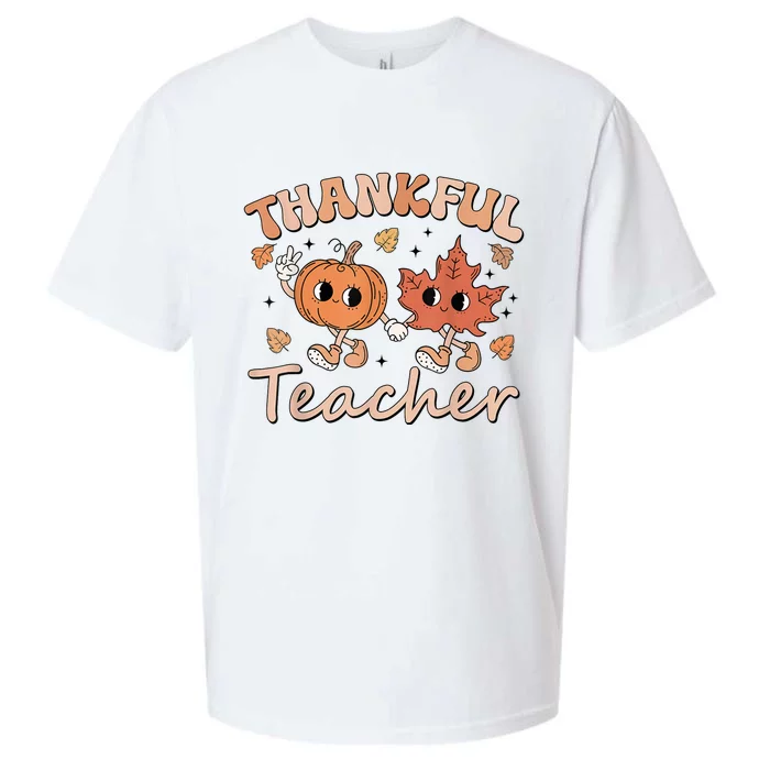 Retro Fall Thankful Teacher Thanksgiving Sueded Cloud Jersey T-Shirt