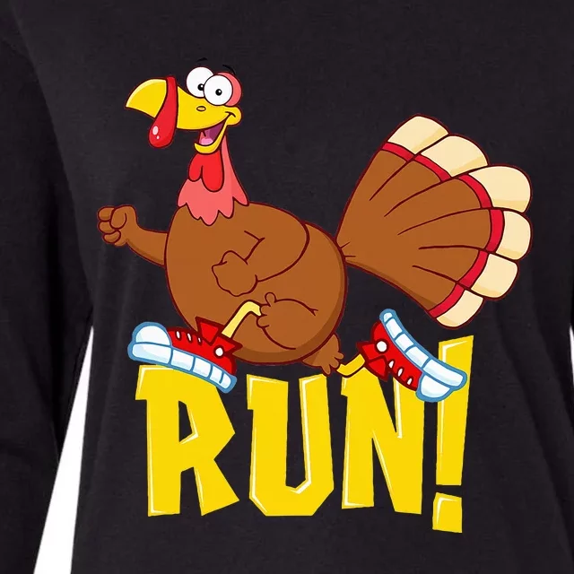 Run! Funny Thanksgiving Running 5k Race Turkey Trot Womens Cotton Relaxed Long Sleeve T-Shirt