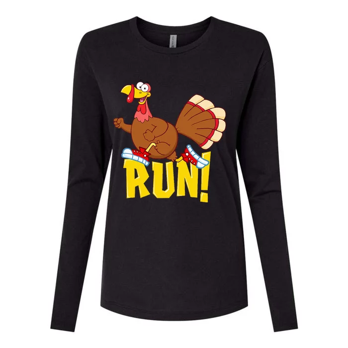 Run! Funny Thanksgiving Running 5k Race Turkey Trot Womens Cotton Relaxed Long Sleeve T-Shirt