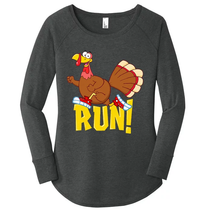 Run! Funny Thanksgiving Running 5k Race Turkey Trot Women's Perfect Tri Tunic Long Sleeve Shirt