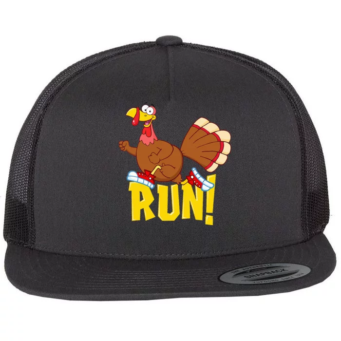 Run! Funny Thanksgiving Running 5k Race Turkey Trot Flat Bill Trucker Hat