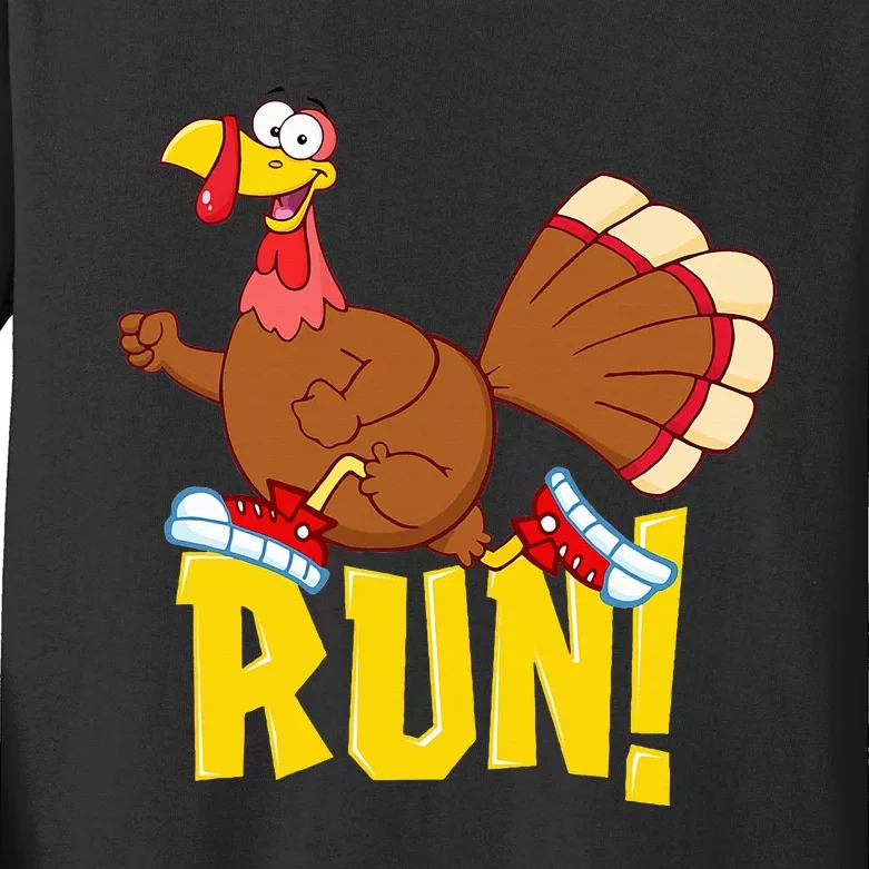 Run! Funny Thanksgiving Running 5k Race Turkey Trot Kids Long Sleeve Shirt