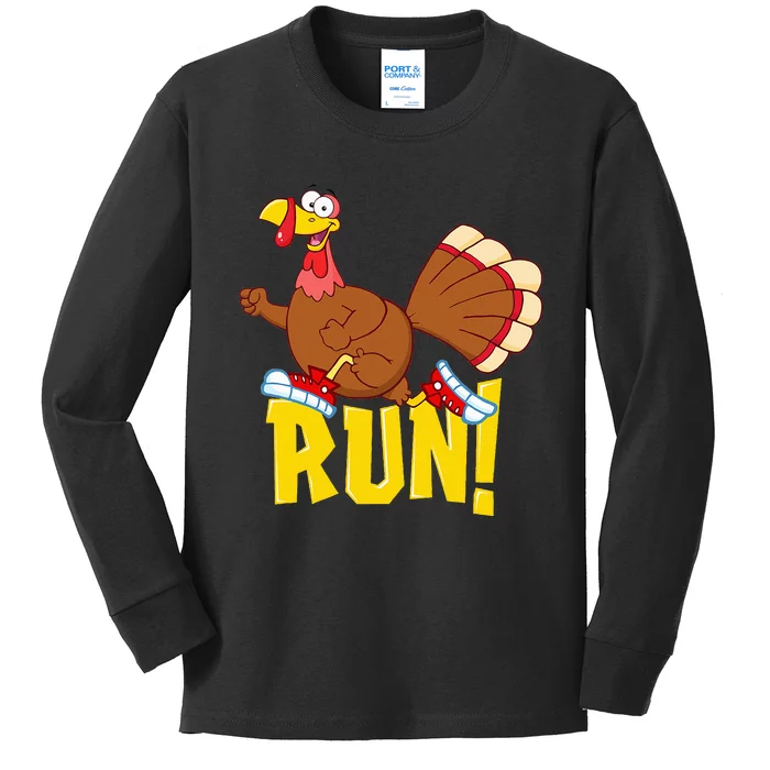 Run! Funny Thanksgiving Running 5k Race Turkey Trot Kids Long Sleeve Shirt