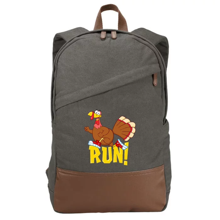 Run! Funny Thanksgiving Running 5k Race Turkey Trot Cotton Canvas Backpack