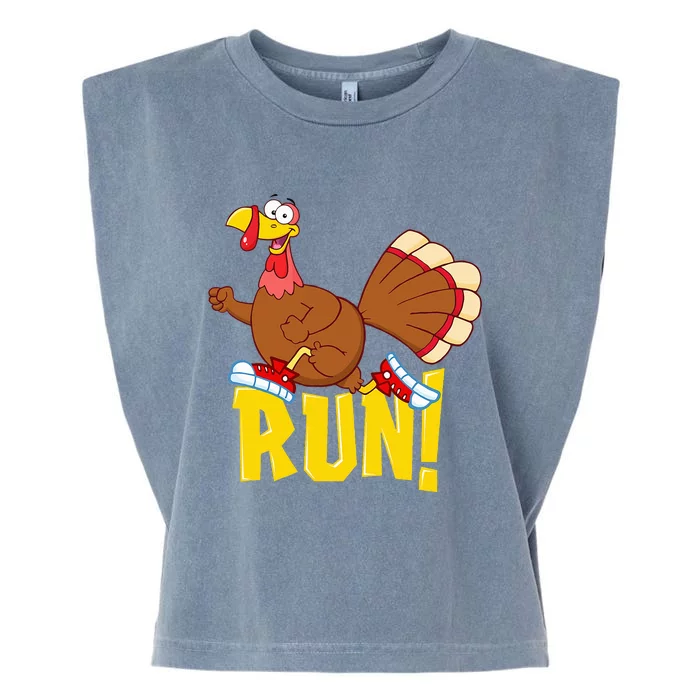 Run! Funny Thanksgiving Running 5k Race Turkey Trot Garment-Dyed Women's Muscle Tee