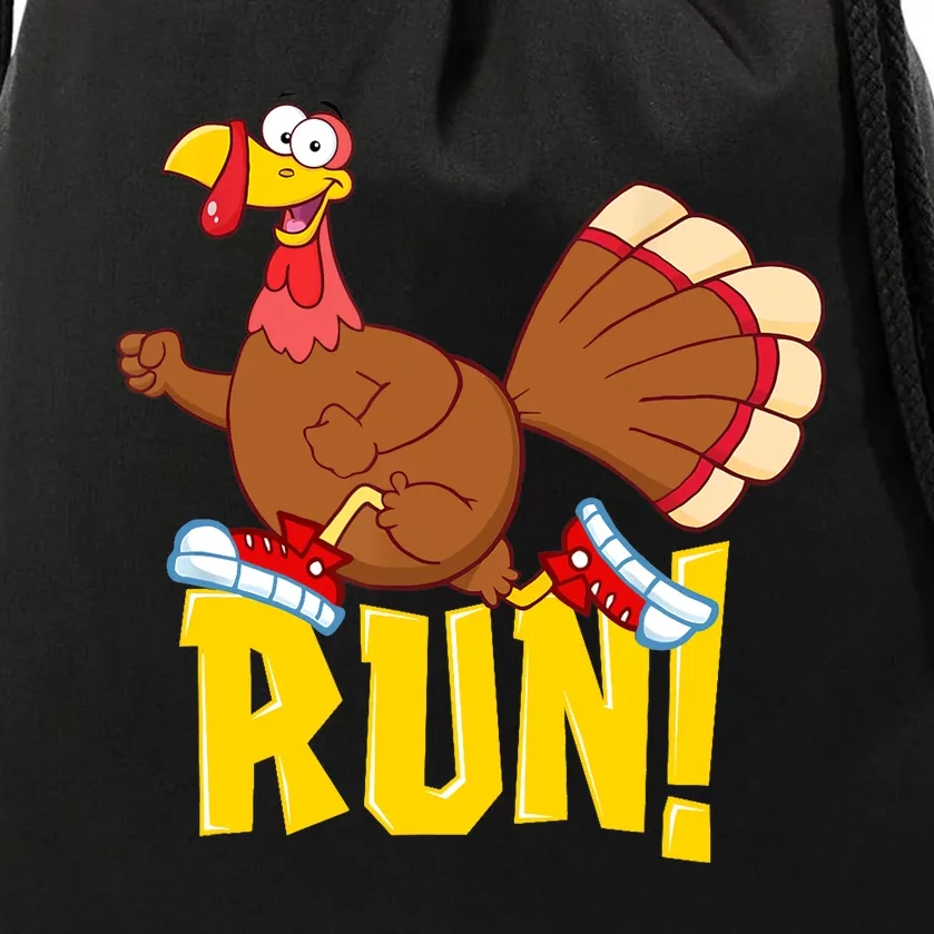 Run! Funny Thanksgiving Running 5k Race Turkey Trot Drawstring Bag