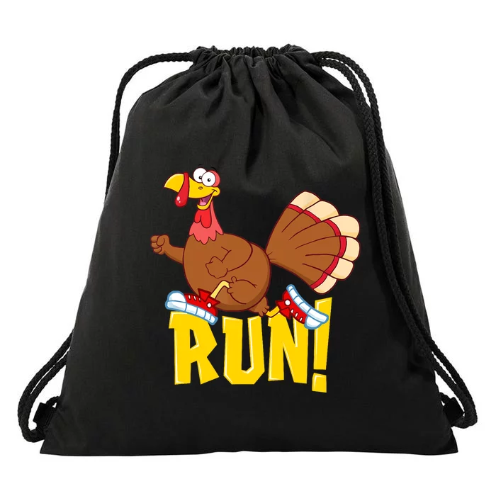 Run! Funny Thanksgiving Running 5k Race Turkey Trot Drawstring Bag