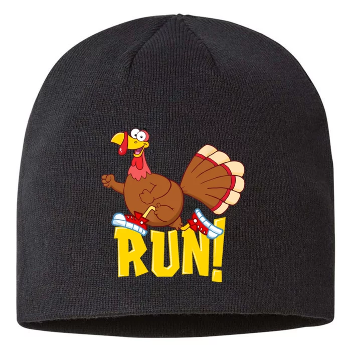 Run! Funny Thanksgiving Running 5k Race Turkey Trot 8 1/2in Sustainable Knit Beanie