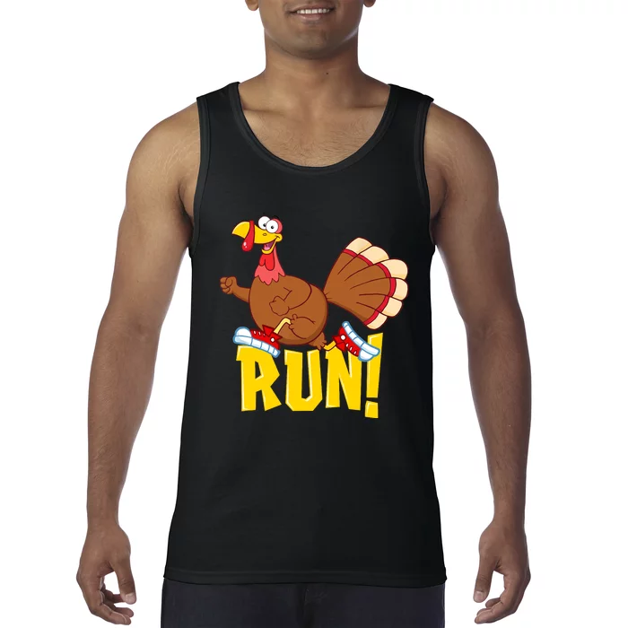 Run! Funny Thanksgiving Running 5k Race Turkey Trot Tank Top