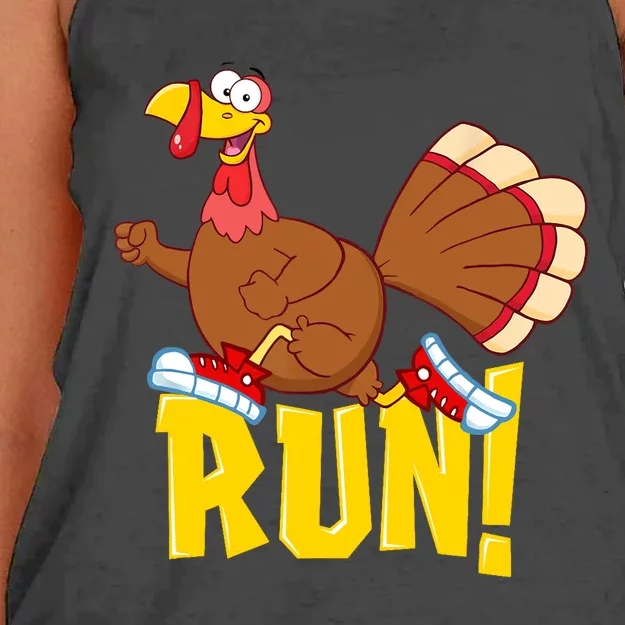 Run! Funny Thanksgiving Running 5k Race Turkey Trot Women's Knotted Racerback Tank