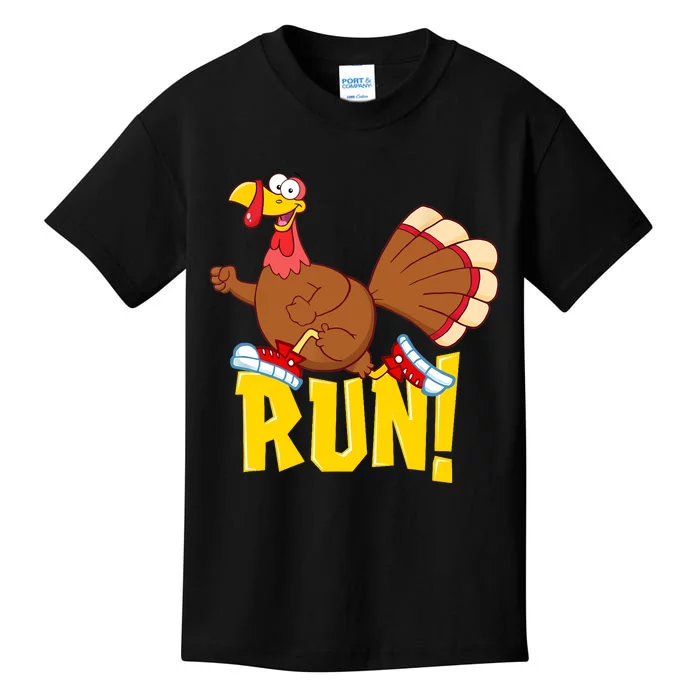 Run! Funny Thanksgiving Running 5k Race Turkey Trot Kids T-Shirt