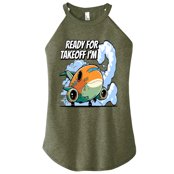 Ready For Takeoff I'm 2 2nd Birthday Airplane Theme Women’s Perfect Tri Rocker Tank