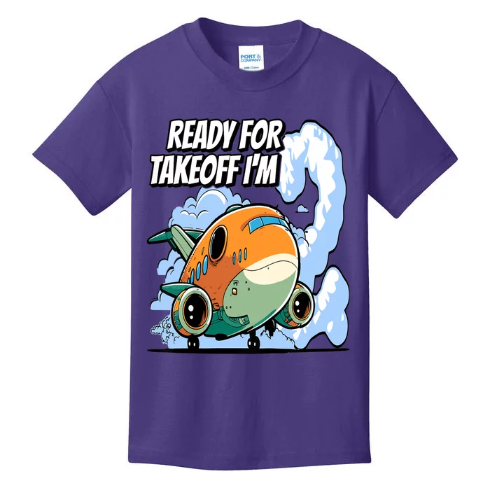 Ready For Takeoff I'm 2 2nd Birthday Airplane Theme Kids T-Shirt