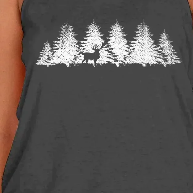 Reflection Forest Trees Outdoor Nature Wildlife Animal Deer Women's Knotted Racerback Tank