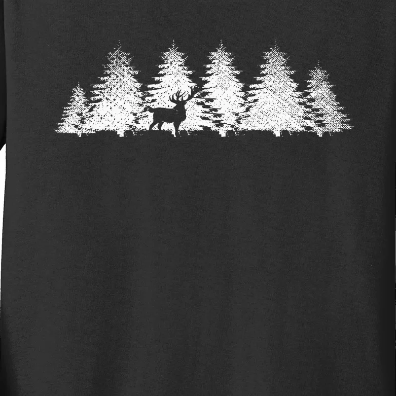 Reflection Forest Trees Outdoor Nature Wildlife Animal Deer Kids Long Sleeve Shirt