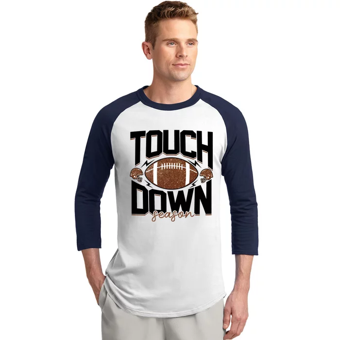 Retro Football Touch Down Season Baseball Sleeve Shirt