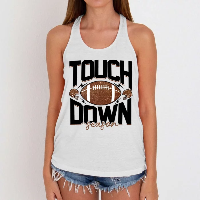 Retro Football Touch Down Season Women's Knotted Racerback Tank