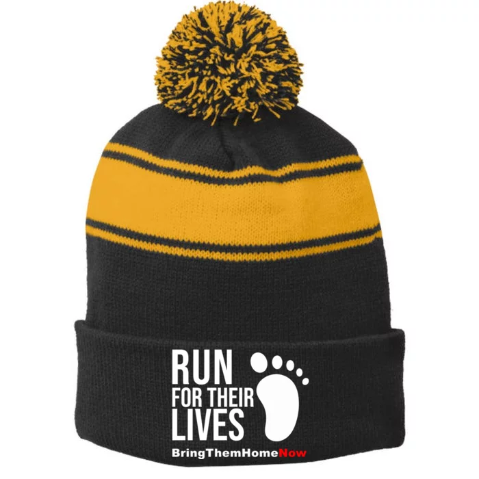 Run For Their Lives Stripe Pom Pom Beanie