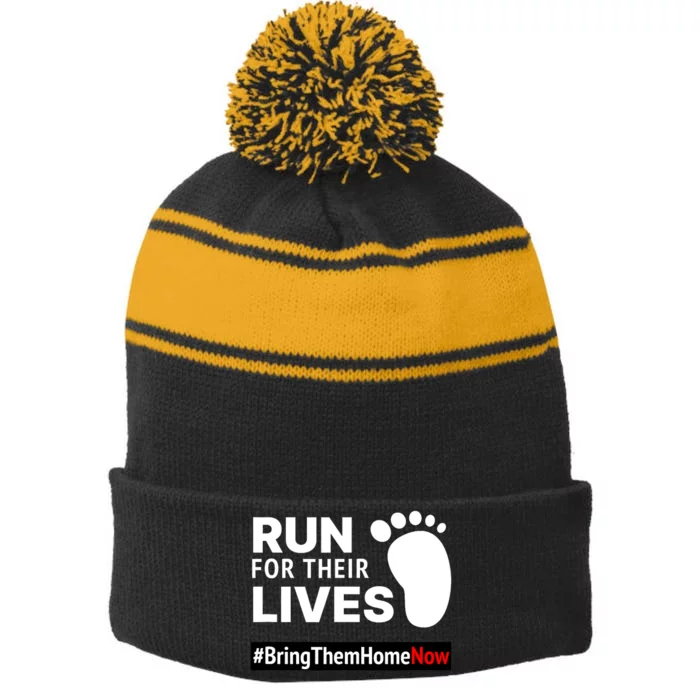 Run For Their Lives Stripe Pom Pom Beanie