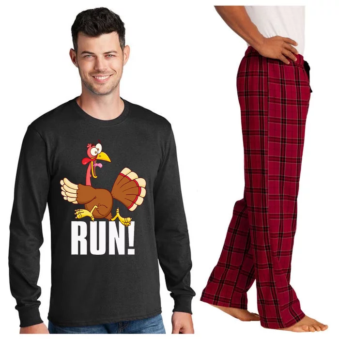 Run! Funny Thanksgiving Running 5k Race Turkey Trot Long Sleeve Pajama Set