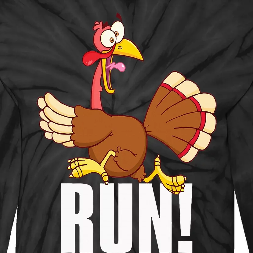 Run! Funny Thanksgiving Running 5k Race Turkey Trot Tie-Dye Long Sleeve Shirt