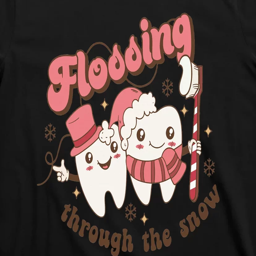 Retro Flossing Through The Snow Dentist Dental Christmas T-Shirt