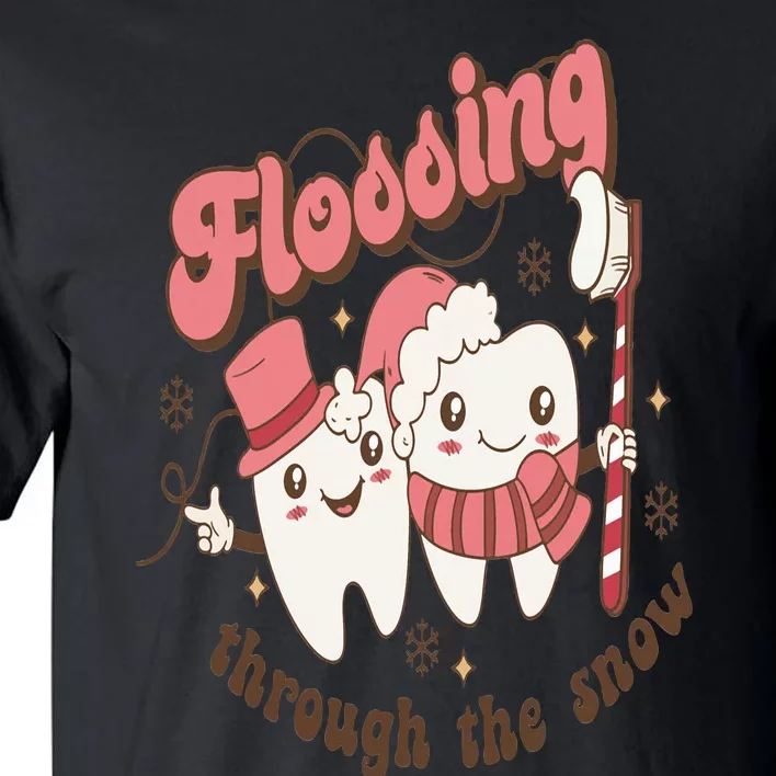 Retro Flossing Through The Snow Dentist Dental Christmas Tall T-Shirt