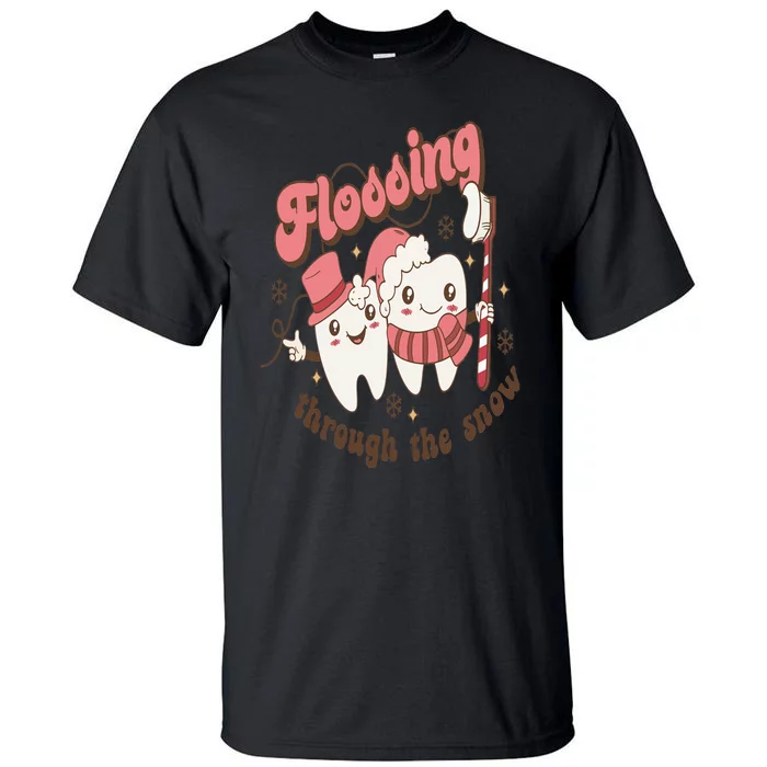 Retro Flossing Through The Snow Dentist Dental Christmas Tall T-Shirt