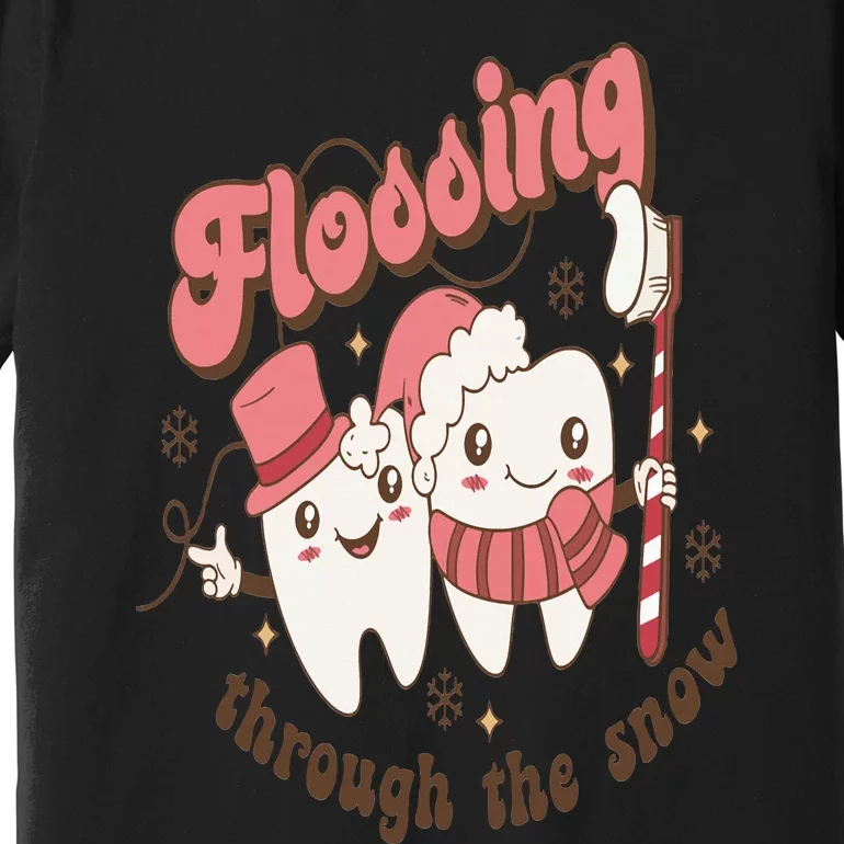 Retro Flossing Through The Snow Dentist Dental Christmas Premium T-Shirt