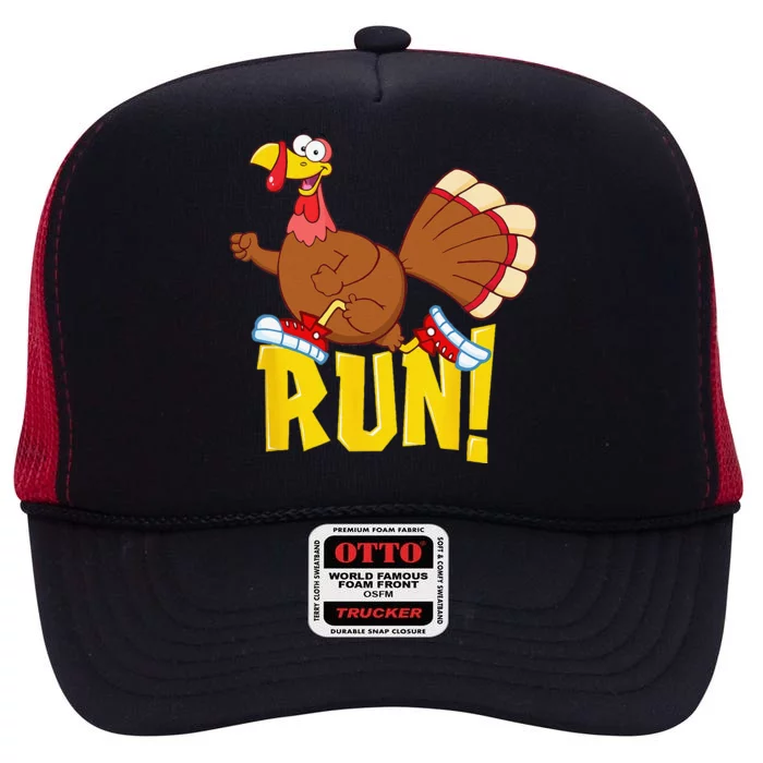 Run! Funny Thanksgiving Running 5k Race Turkey Trot High Crown Mesh Trucker Hat