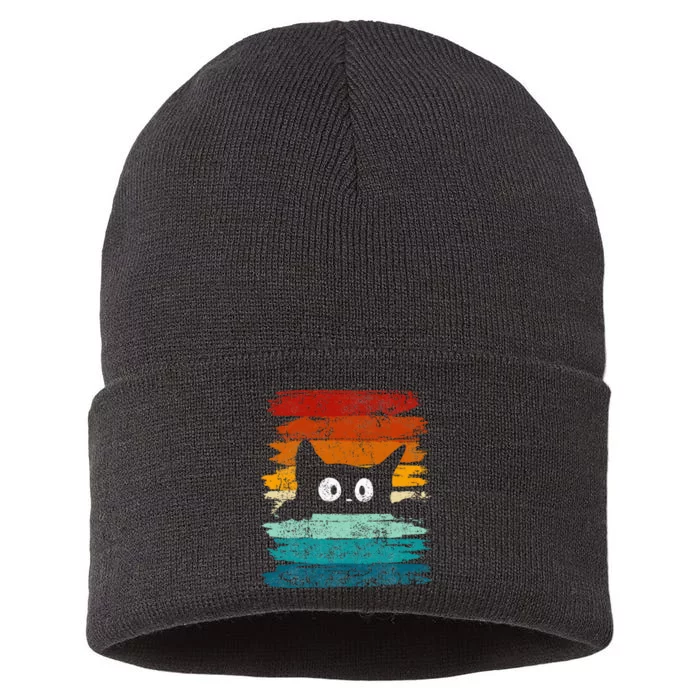 Retro Funny Vintage Cat Sustainable Knit Beanie