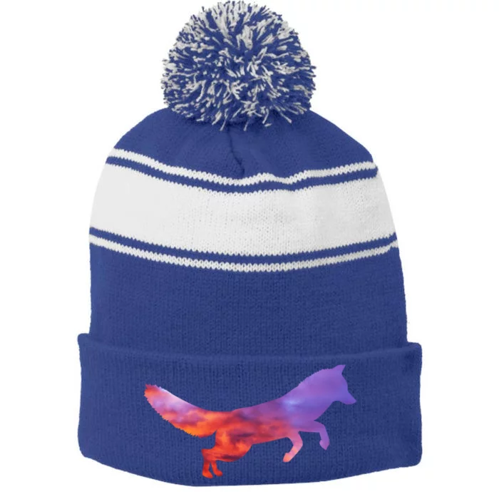 Red Fox With Evening Red Fox Gift Stripe Pom Pom Beanie