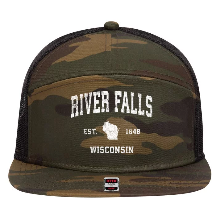 River Falls Wisconsin Wi Vintage Sports 7 Panel Mesh Trucker Snapback Hat