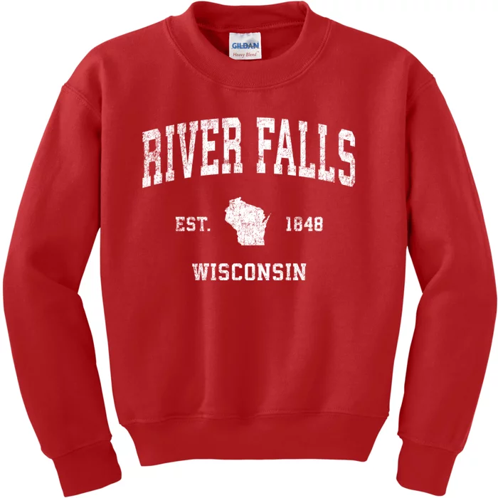 River Falls Wisconsin Wi Vintage Sports Kids Sweatshirt