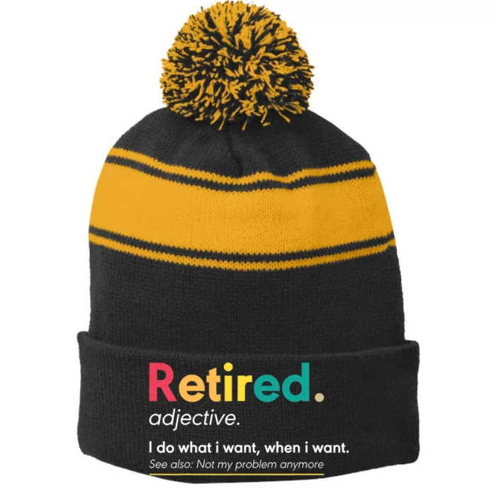 Retirement For Women Funny Retirement For Men Stripe Pom Pom Beanie