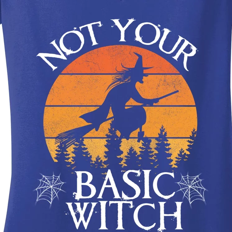 Retro Flying Witch Funny Halloween Basic Witch Costume Great Gift Women's V-Neck T-Shirt