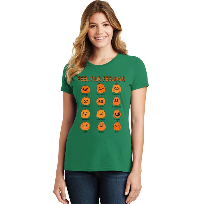 Retro Feel Your Feeling Halloween Pumpkin Face Expressions Women's T-Shirt