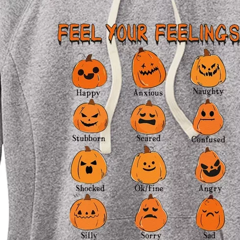 Retro Feel Your Feeling Halloween Pumpkin Face Expressions Women's Fleece Hoodie